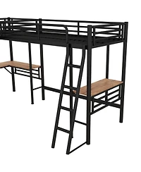 Streamdale Furniture Twin Size Metal Loft Bed with Two Built-in Desks