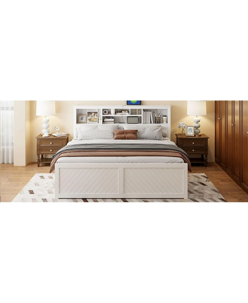 Streamdale Furniture Wood Platform Bed with Multi-storage Headboard, Usb and Drawers