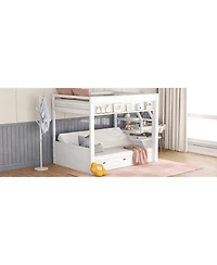 Streamdale Furniture Wood Full Convertible Bunk Bed with Storage Staircase, Bedside Table, and 3 Drawers, White