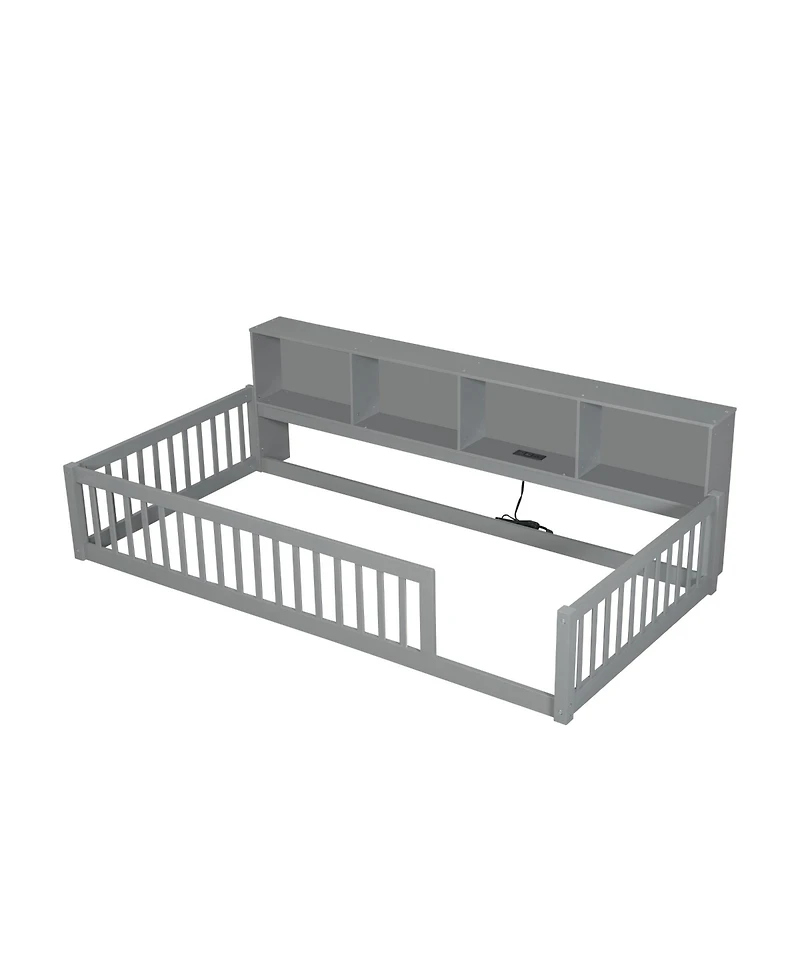 Streamdale Furniture Wood Twin Xl Floor Bed with Storage Cabinets and Usb Ports
