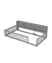 Streamdale Furniture Wood Twin Xl Floor Bed with Storage Cabinets and Usb Ports