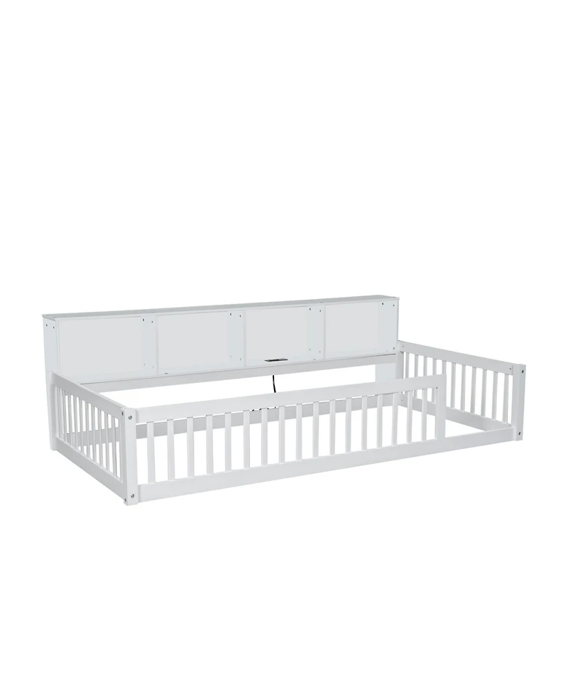 Streamdale Furniture Wood Twin Xl Floor Bed with Storage Cabinets and Usb Ports