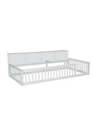 Streamdale Furniture Wood Twin Xl Floor Bed with Storage Cabinets and Usb Ports