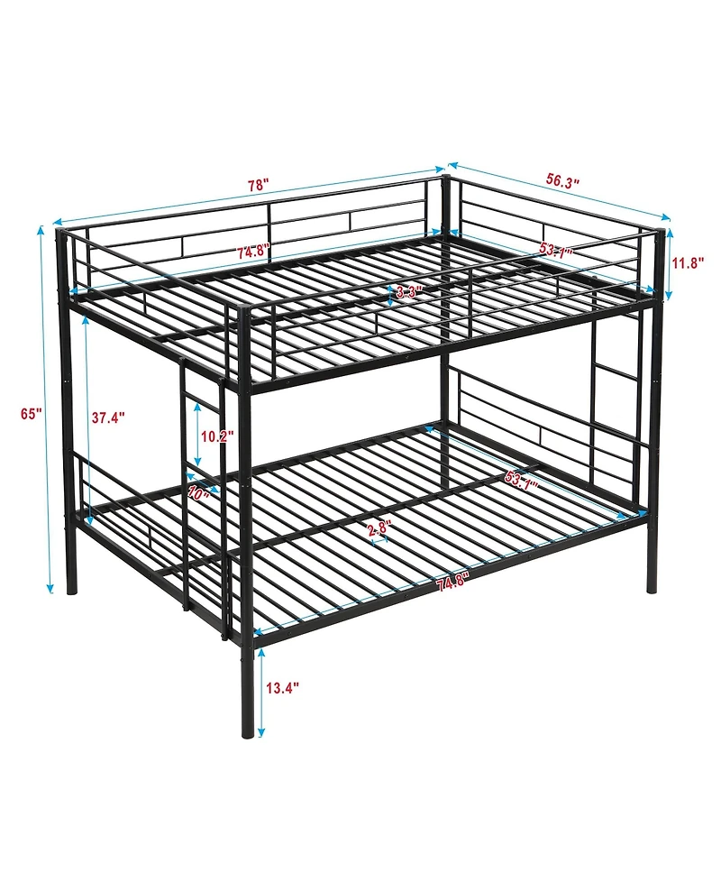 Streamdale Furniture Full Over Full with trundle Metal Bunk Bed, No Box Spring Needed, Easy Assemble