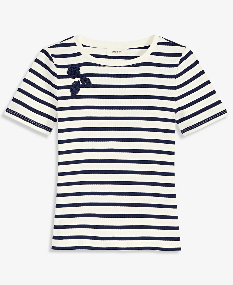 On 34th Women's Crochet-Trim Striped T-Shirt, Macy's Exclusive