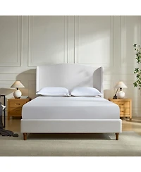 Streamdale Furniture Hannah Queen Wingback Bed, Ivory Textured Chenille, Tall 54" Headboard, No Box Spring Required