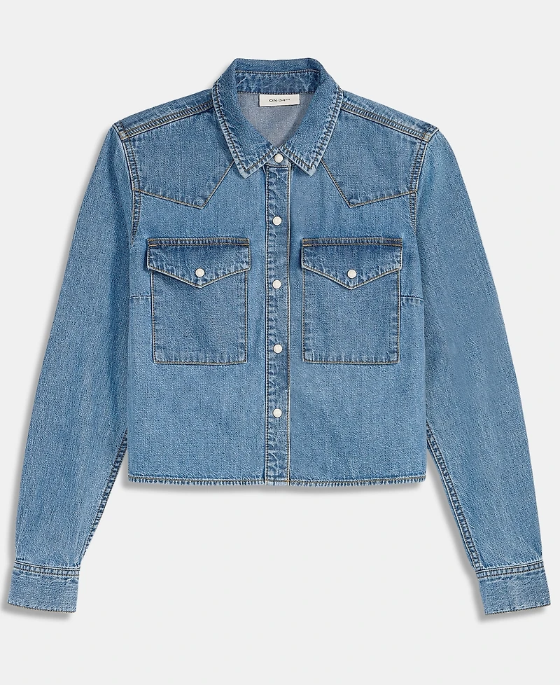On 34th Women's Cropped Denim Western Shirt, Macy's Exclusive