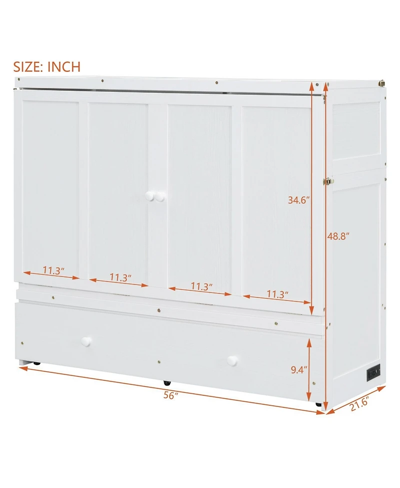 Streamdale Furniture Full Murphy Bed with Usb Port and a Large Drawer