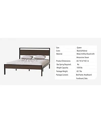 Streamdale Furniture Ceres Metal Bed with Walnut Wood Headboard&Footboard Queen