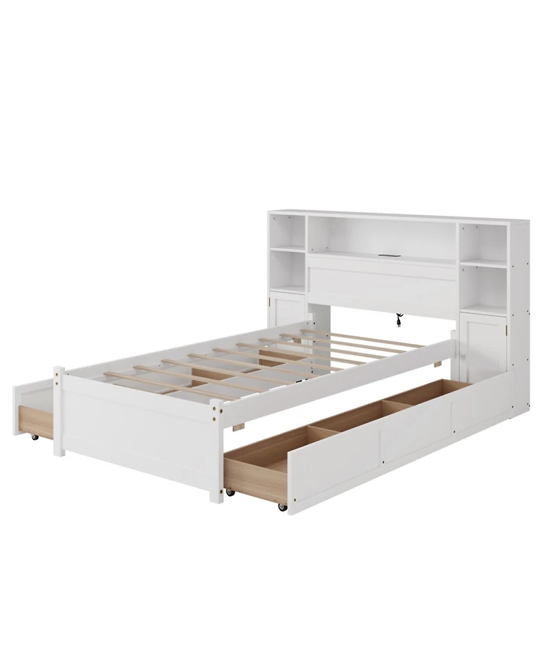 Streamdale Furniture Wood Storage Bed with Bookcase Headboard 6 Drawers Twin