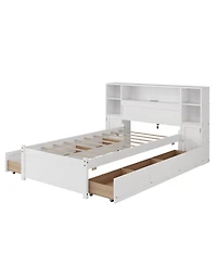 Streamdale Furniture Wood Storage Bed with Bookcase Headboard 6 Drawers Twin