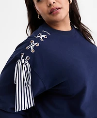 On 34th Trendy Plus Ribbon-Trim Crewneck Sweatshirt, Macy's Exclusive