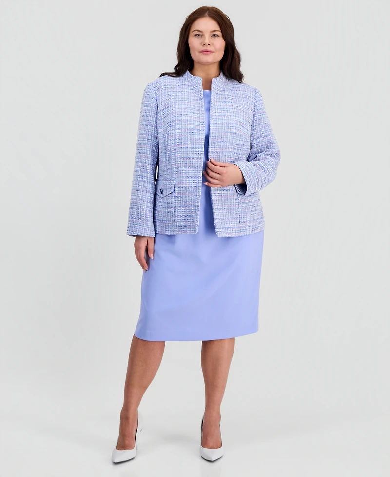 Kasper Plus Open-Front Tweed Jacket
