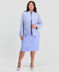 Kasper Plus Open-Front Tweed Jacket