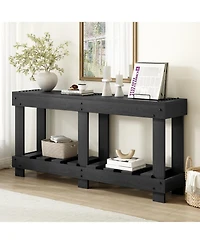Streamdale Furniture 62.9" Fir Wood Console Table with Shelf & Metal Rivets