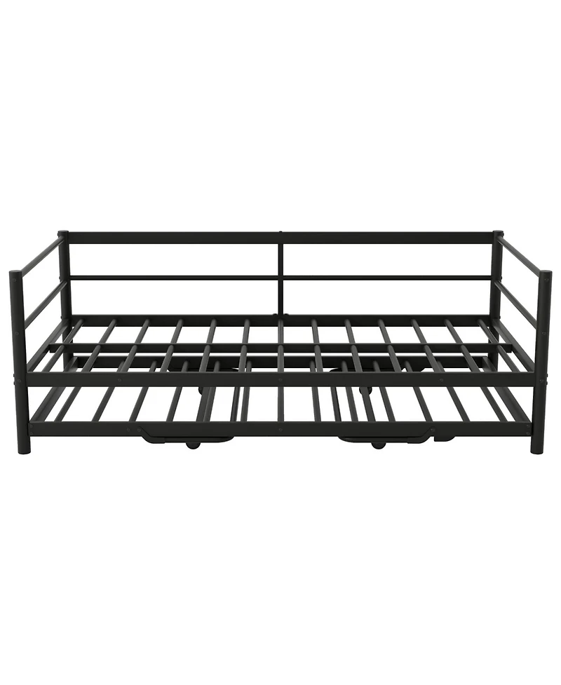 Streamdale Furniture Twin Size Metal Daybed with Led and Adjustable Trundle Pop Up Trundle