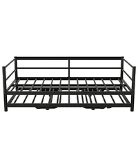 Streamdale Furniture Twin Size Metal Daybed with Led and Adjustable Trundle Pop Up Trundle