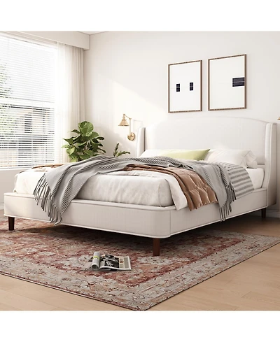 Streamdale Furniture King Size Bed Frame Upholstered Platform Bed with Wingback Headboard