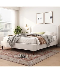 Streamdale Furniture King Size Bed Frame Upholstered Platform Bed with Wingback Headboard