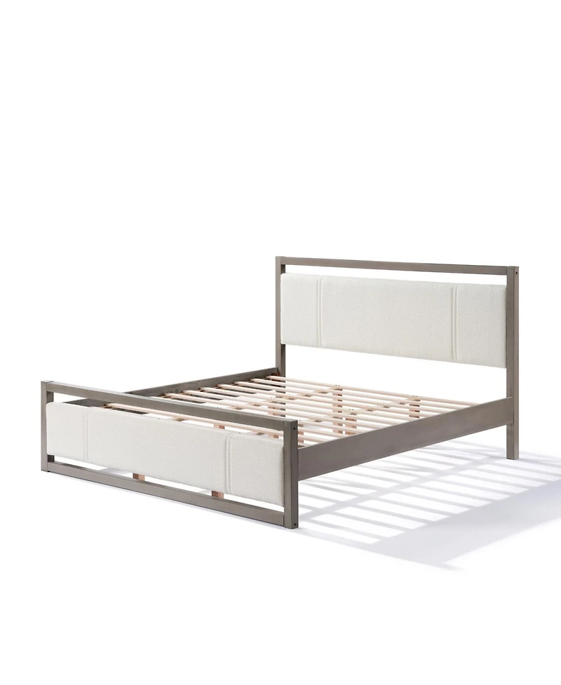 Streamdale Furniture King Bed with Boucle fabric Headboard Wood Frame