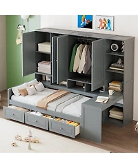 Streamdale Furniture Twin Wood Daybed with Drawers, Desk & Shelves