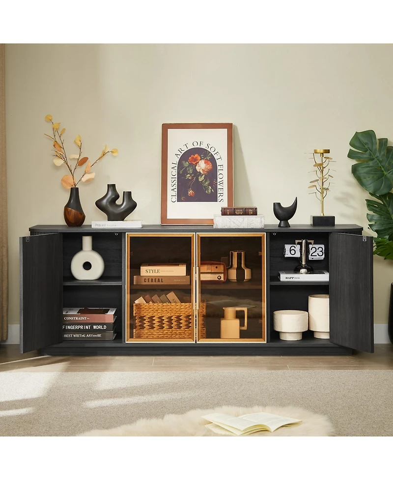 Streamdale Furniture 64" Wavy Tv Cabinet with Tempered Glass Door