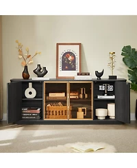 Streamdale Furniture 64" Wavy Tv Cabinet with Tempered Glass Door