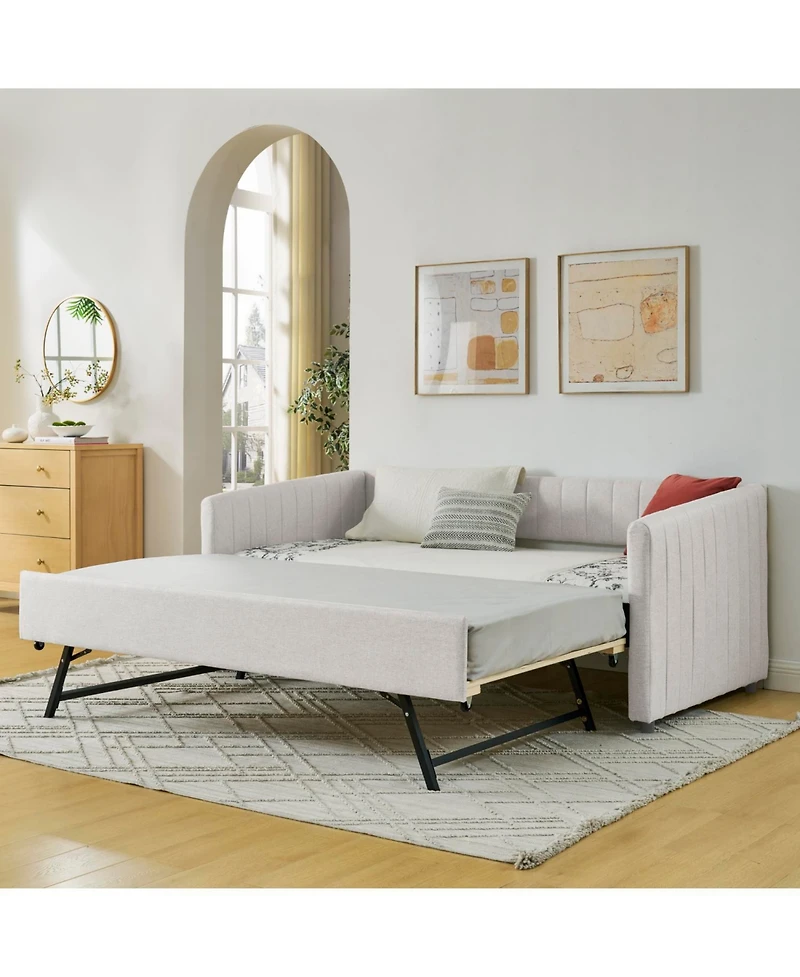 Streamdale Furniture Twin Daybed with Trundle Linen Daybed