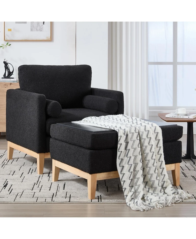 Streamdale Furniture Farmhouse Upholstered Accent Chair & Ottoman