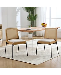 Streamdale Furniture Mid-Century Linen Dining Chairs Rattan Back (Set of 2)