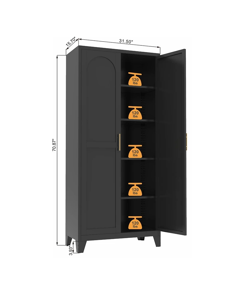 Streamdale Furniture 71" Metal Storage Cabinet with Doors & Adjustable Shelves (Black)