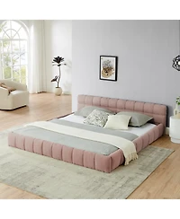 Streamdale Furniture King Upholstered Platform Bed Frame with Headboard - Pink