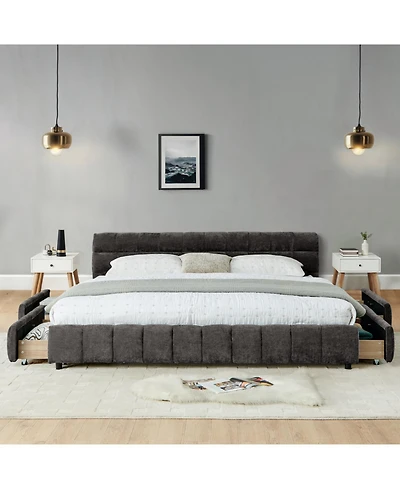 Streamdale Furniture California King Upholstered Bed Frame with Storage Drawer - Dark Gray