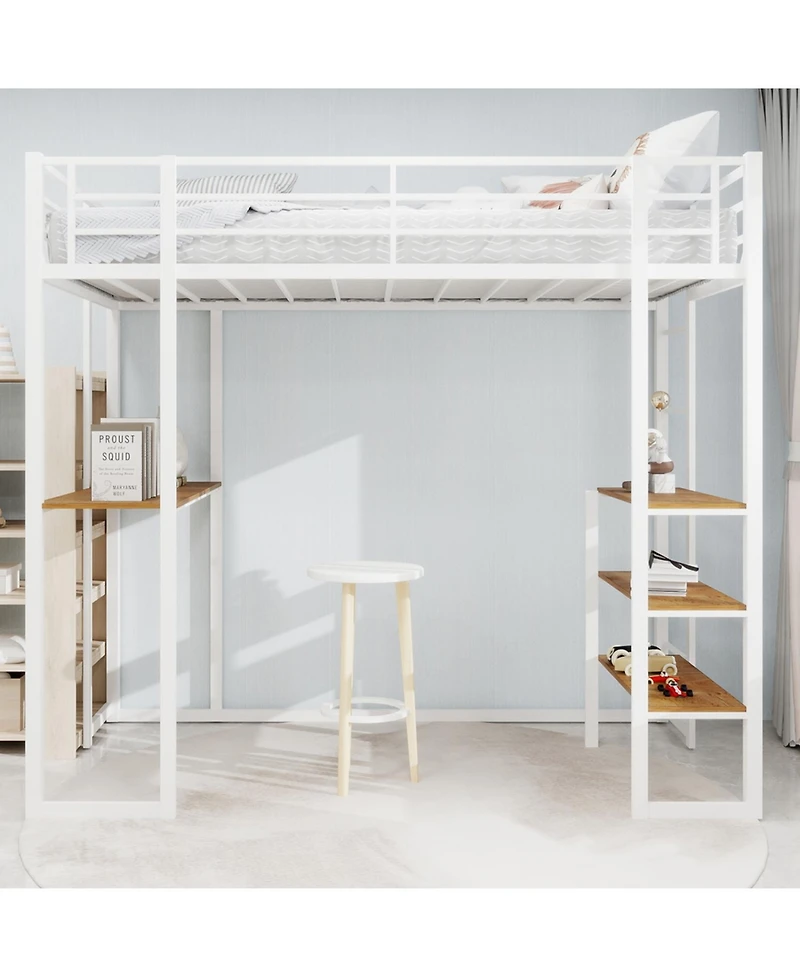 Streamdale Furniture Iron Loft Bed with L-Shaped Desk and Stairs