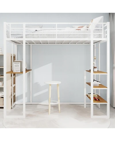 Streamdale Furniture Iron Loft Bed with L-Shaped Desk and Stairs