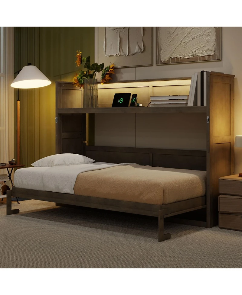 Streamdale Furniture Twin Xl Size Murphy Bed with Desk, Led Light and Usb Charging Station