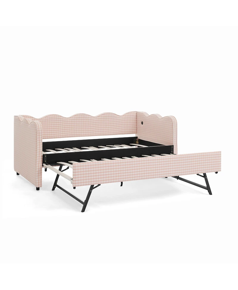 Streamdale Furniture Cozy Daybed with Trundle, Usb Port, Linen