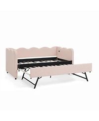 Streamdale Furniture Cozy Daybed with Trundle, Usb Port, Linen