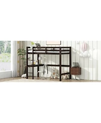 Streamdale Furniture Espresso High Loft Bed with Desk & Guardrail