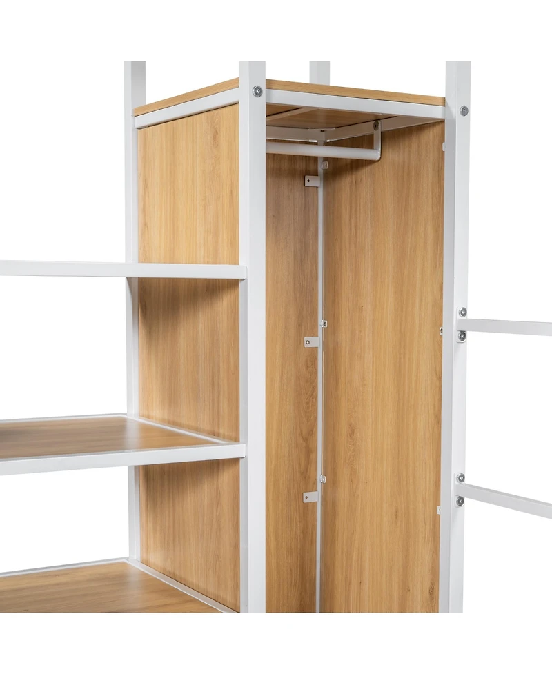 Streamdale Furniture Metal Loft Bed with Work Station, Wardrobe & Storage Staircase, White