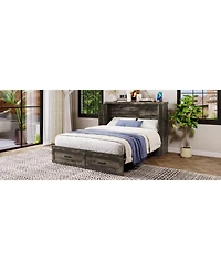 Streamdale Furniture Murphy Bed Queen with Charging & Storage - Rustic Gray