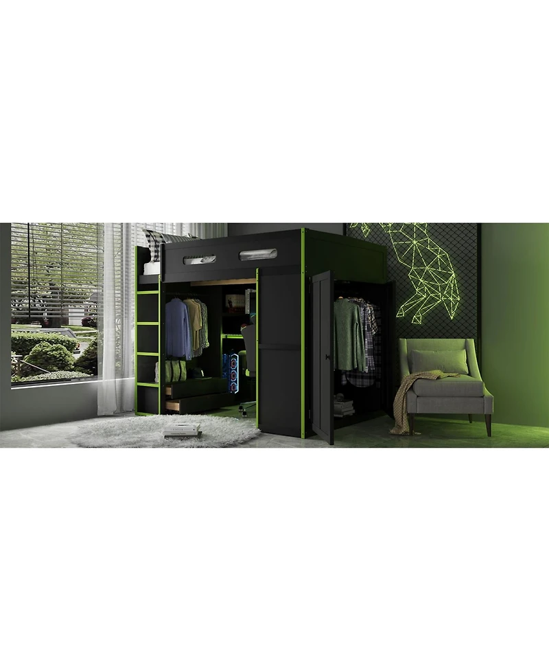Streamdale Furniture Loft Bed with Desk, Wardrobe & Rgb Led