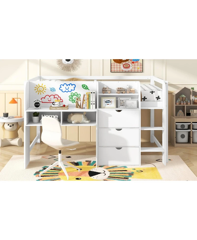 Streamdale Furniture Streamdale Low Loft Bed with Desk, Storage, Bookcase & Whiteboard