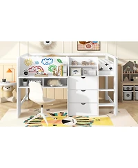 Streamdale Furniture Streamdale Low Loft Bed with Desk, Storage, Bookcase & Whiteboard