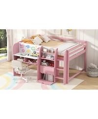 Streamdale Furniture Pink Low Loft Bed with Desk, Storage & Whiteboard