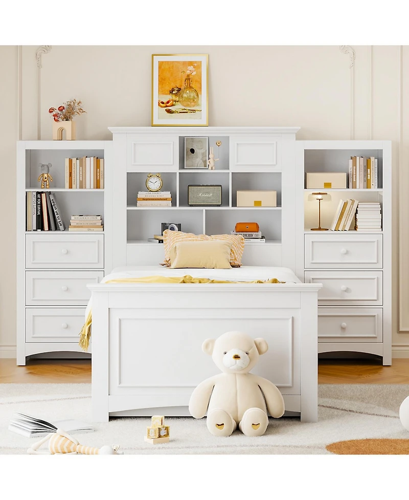 Streamdale Furniture Twin Wood Platform Bed w/ Cabinet & 8 Drawers