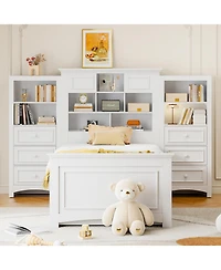 Streamdale Furniture Twin Wood Platform Bed w/ Cabinet & 8 Drawers