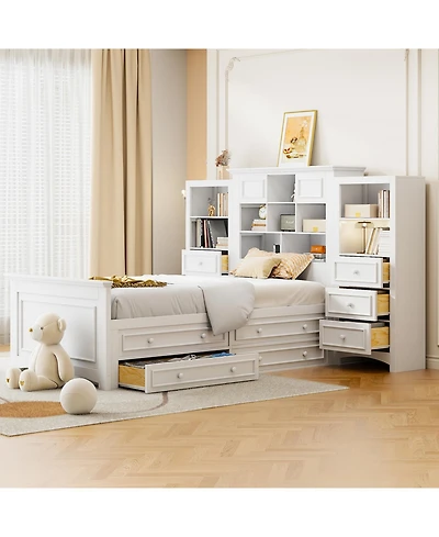 Streamdale Furniture Twin Wood Platform Bed w/ Cabinet & 8 Drawers