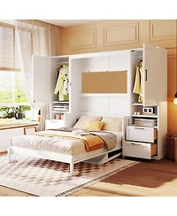 Streamdale Furniture Full Size Murphy Wall Bed with Closet, Drawers and Shelves