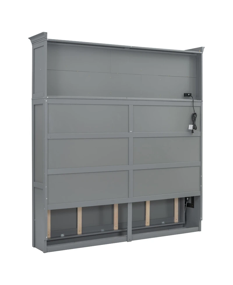 Streamdale Furniture Queen Size Murphy Bed Wall Bed with Top Shelves & Usb,Gray